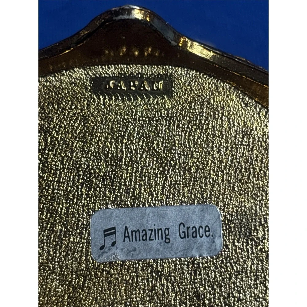 CAMEO Vintage MUSIC BOX Plays Amazing Grace Gray/Gold Tone Trinket Box Coquette